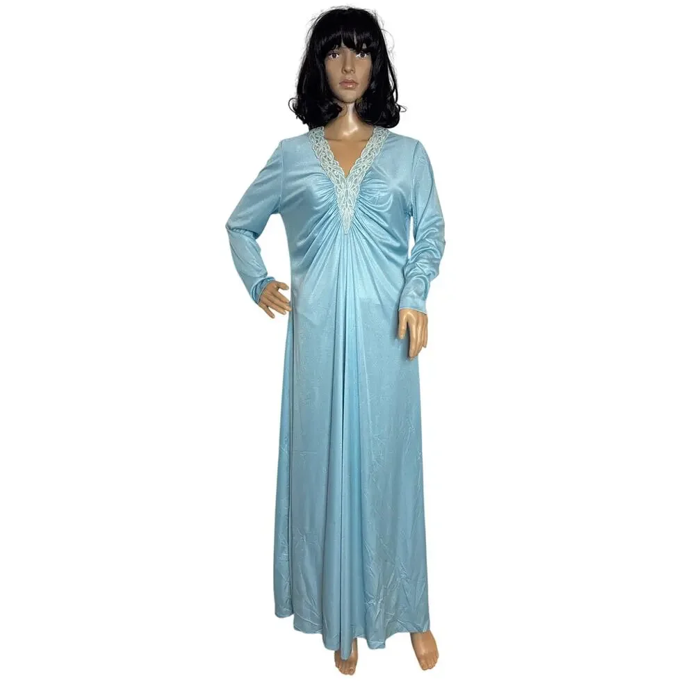 Vintage 1960s Mod/Gogo Era Blue Lace Trim Mod Maxi Dress Unbranded S/M